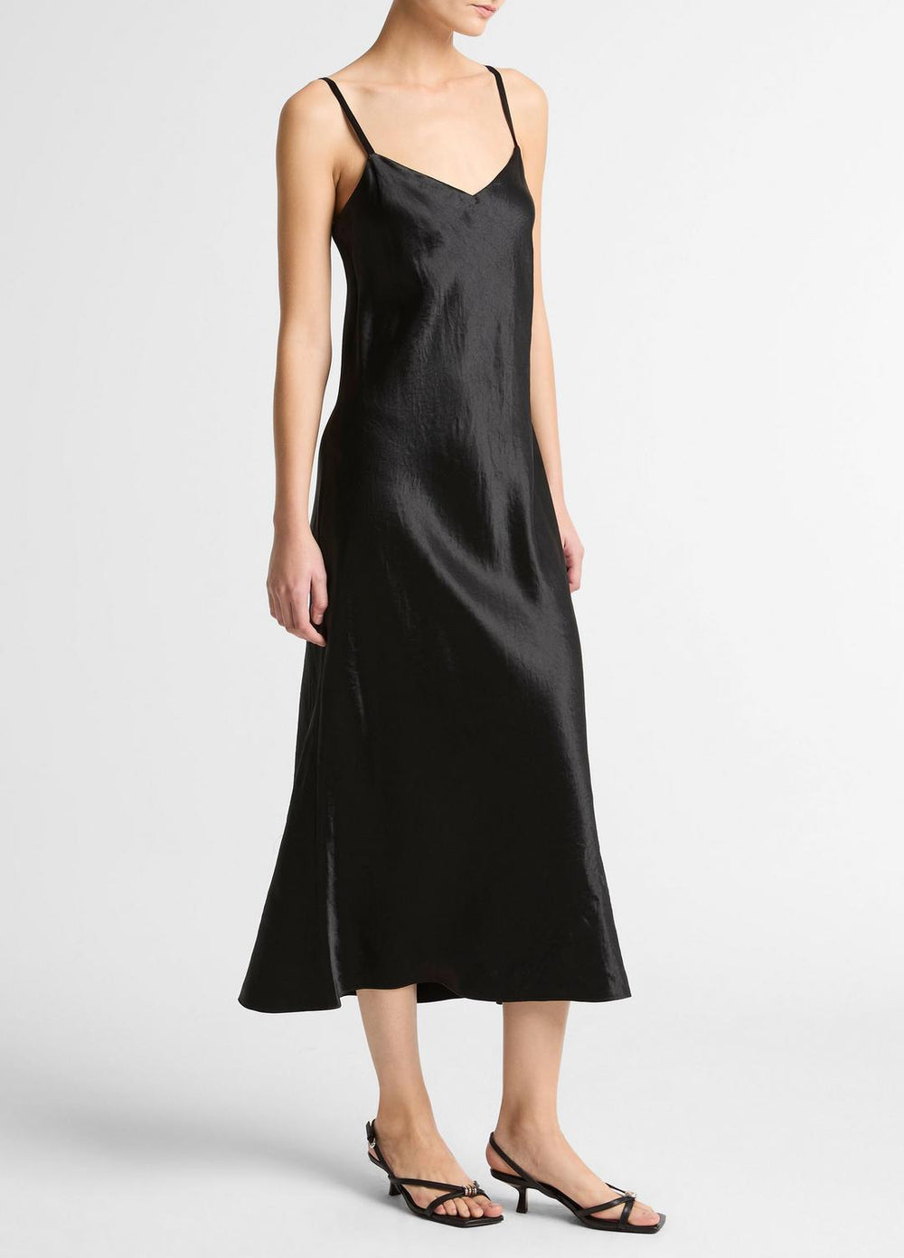 Satin V-Neck Slip Dress in Dresses - BLACK