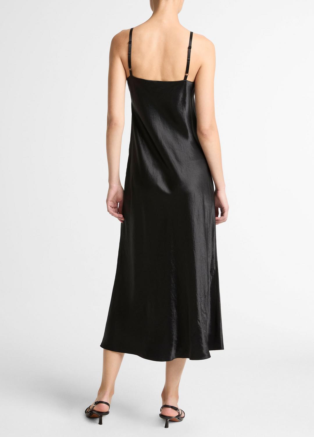 Satin V-Neck Slip Dress in Dresses - BLACK