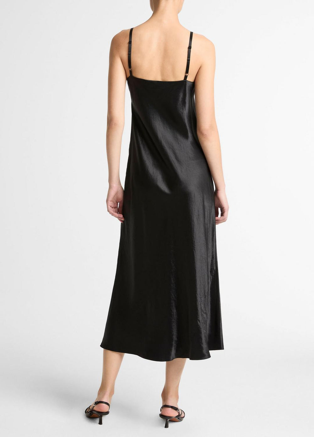 Satin V-Neck Slip Dress in Dresses - BLACK