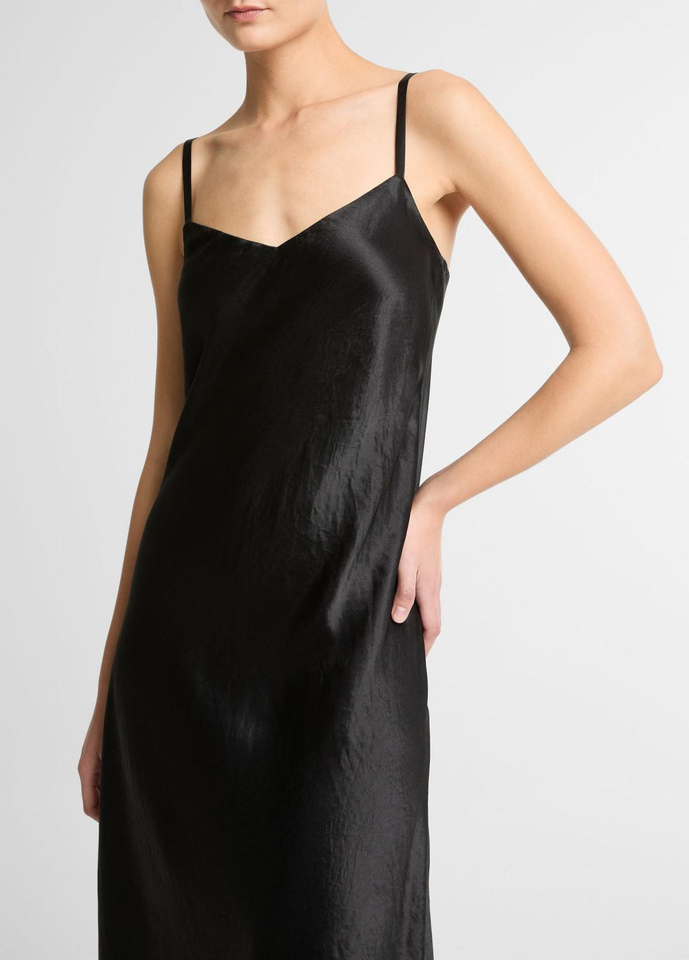 Satin V-Neck Slip Dress in Dresses - BLACK
