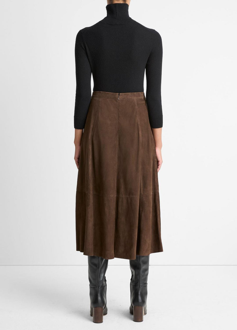 Suede Mid-Rise Flared Skirt in Skirts - DEEP ESPRESSO