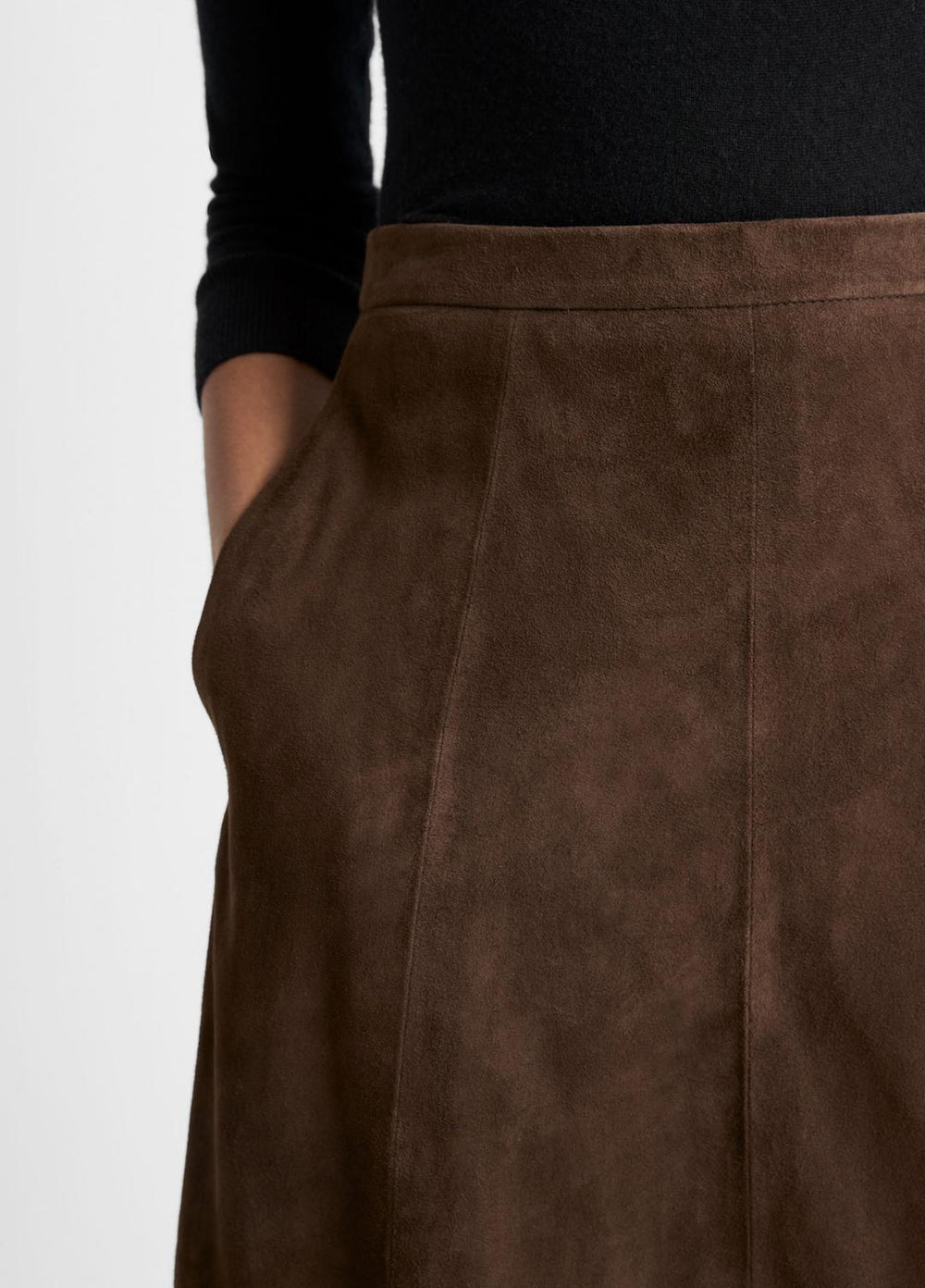 Suede Mid-Rise Flared Skirt in Skirts - DEEP ESPRESSO