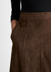 Suede Mid-Rise Flared Skirt in Skirts - DEEP ESPRESSO