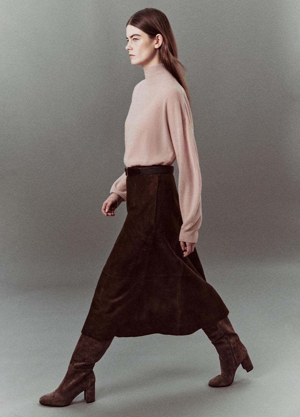 Suede Mid-Rise Flared Skirt in Skirts - DEEP ESPRESSO