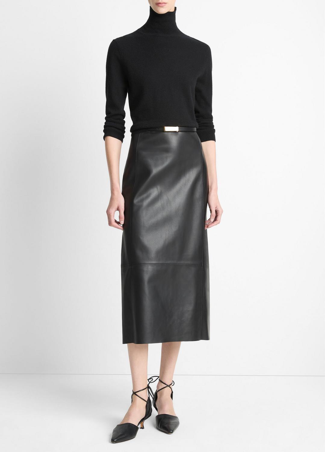Leather Straight Skirt in Skirts - BLACK
