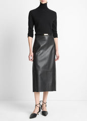 Leather Straight Skirt in Skirts - BLACK