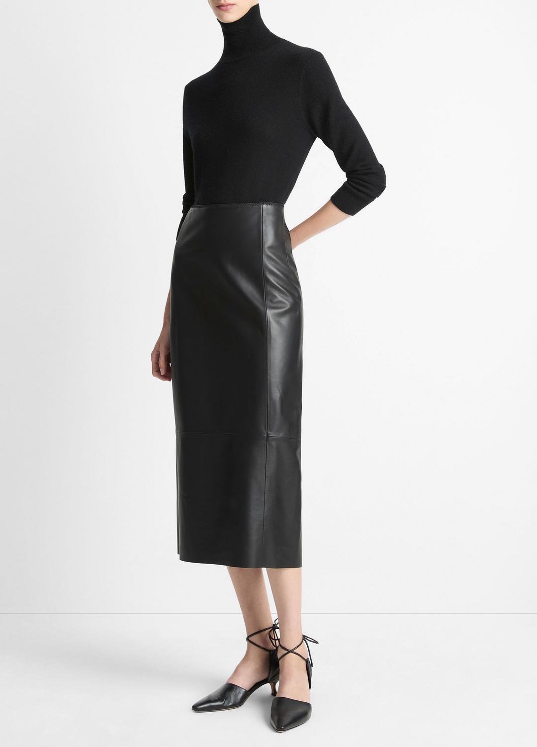 Leather Straight Skirt in Skirts - BLACK