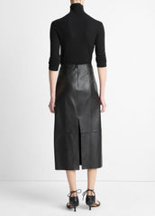 Leather Straight Skirt in Skirts - BLACK