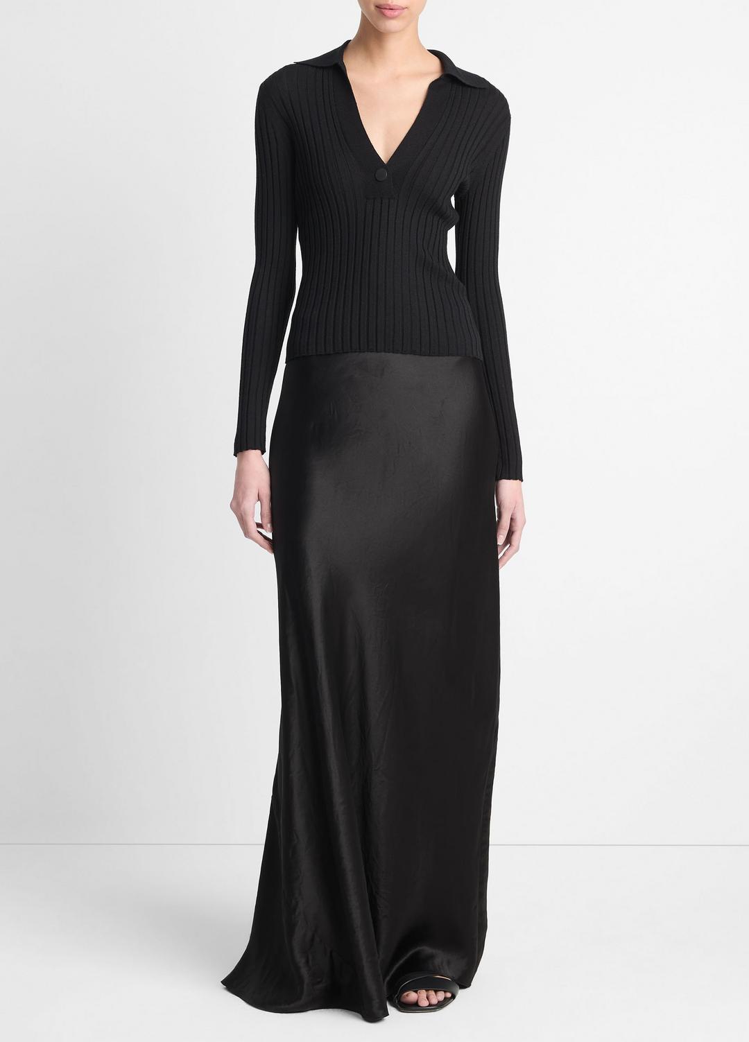 Satin Maxi Skirt in Skirts - BLACK