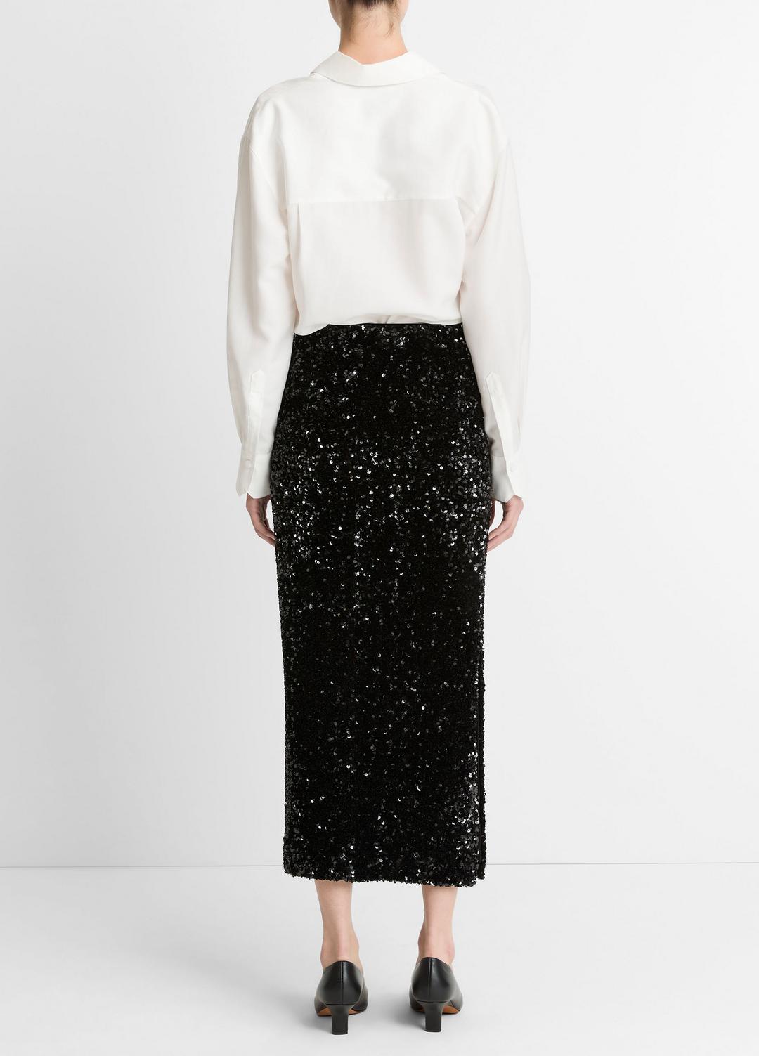 Sequined Velvet Column Skirt in Skirts - BLACK
