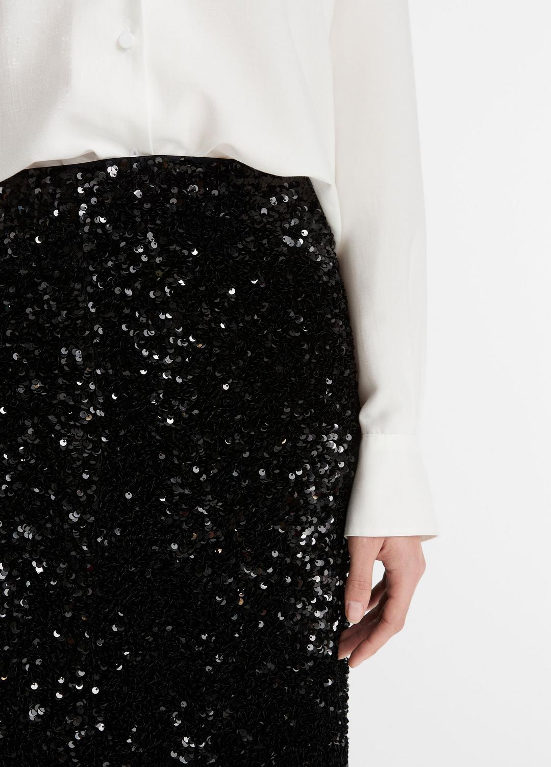 Sequined Velvet Column Skirt in Skirts - BLACK