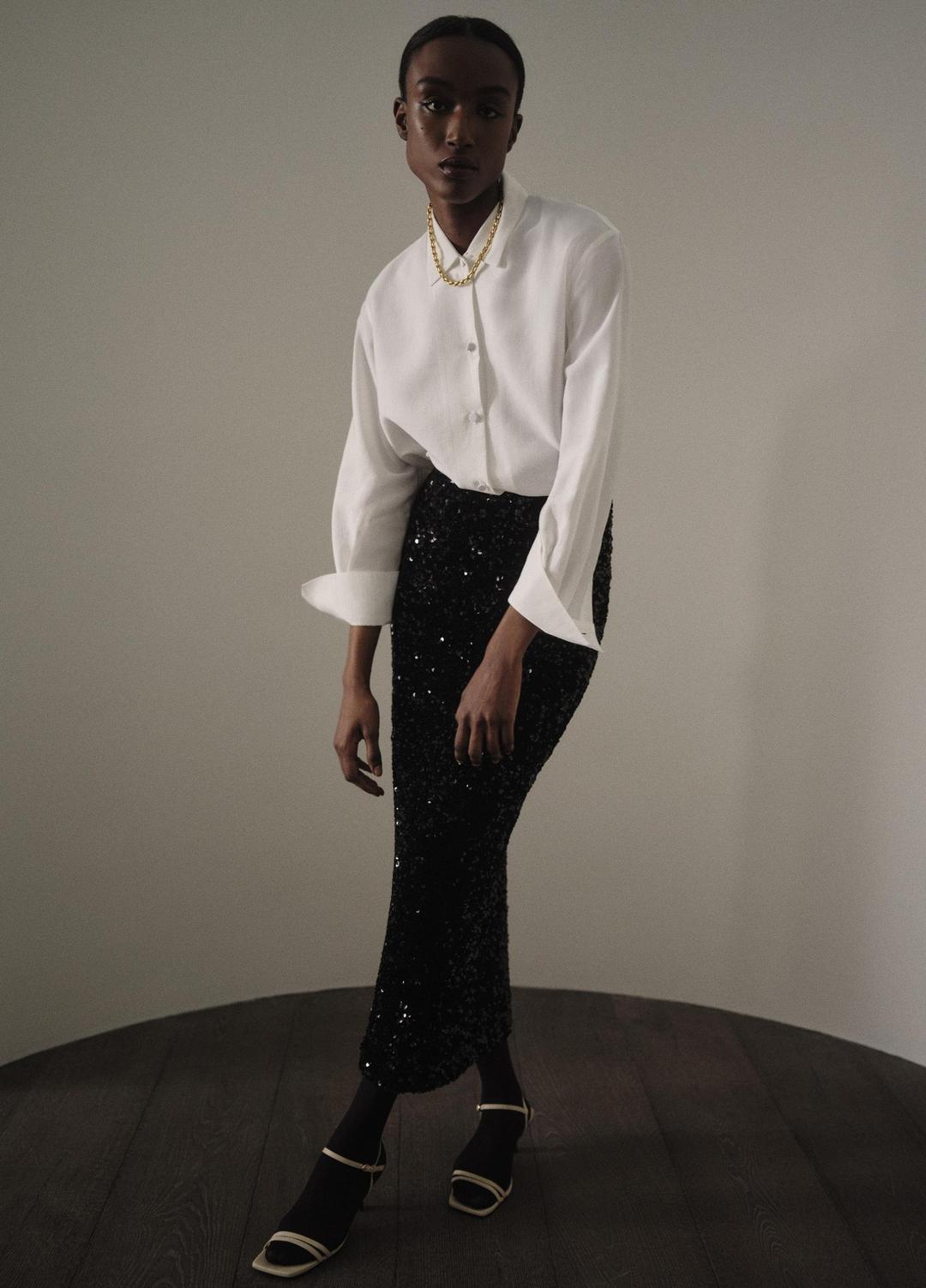Sequined Velvet Column Skirt in Skirts - BLACK