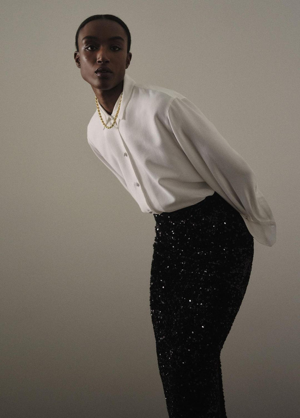 Sequined Velvet Column Skirt in Skirts - BLACK