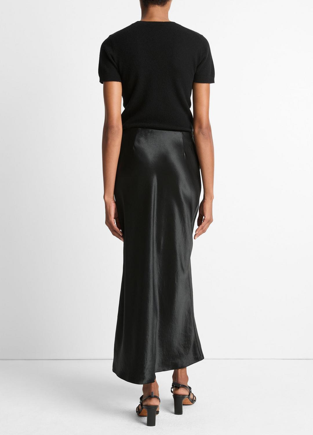 Satin Side-Slit Slip Skirt in Skirts - BLACK