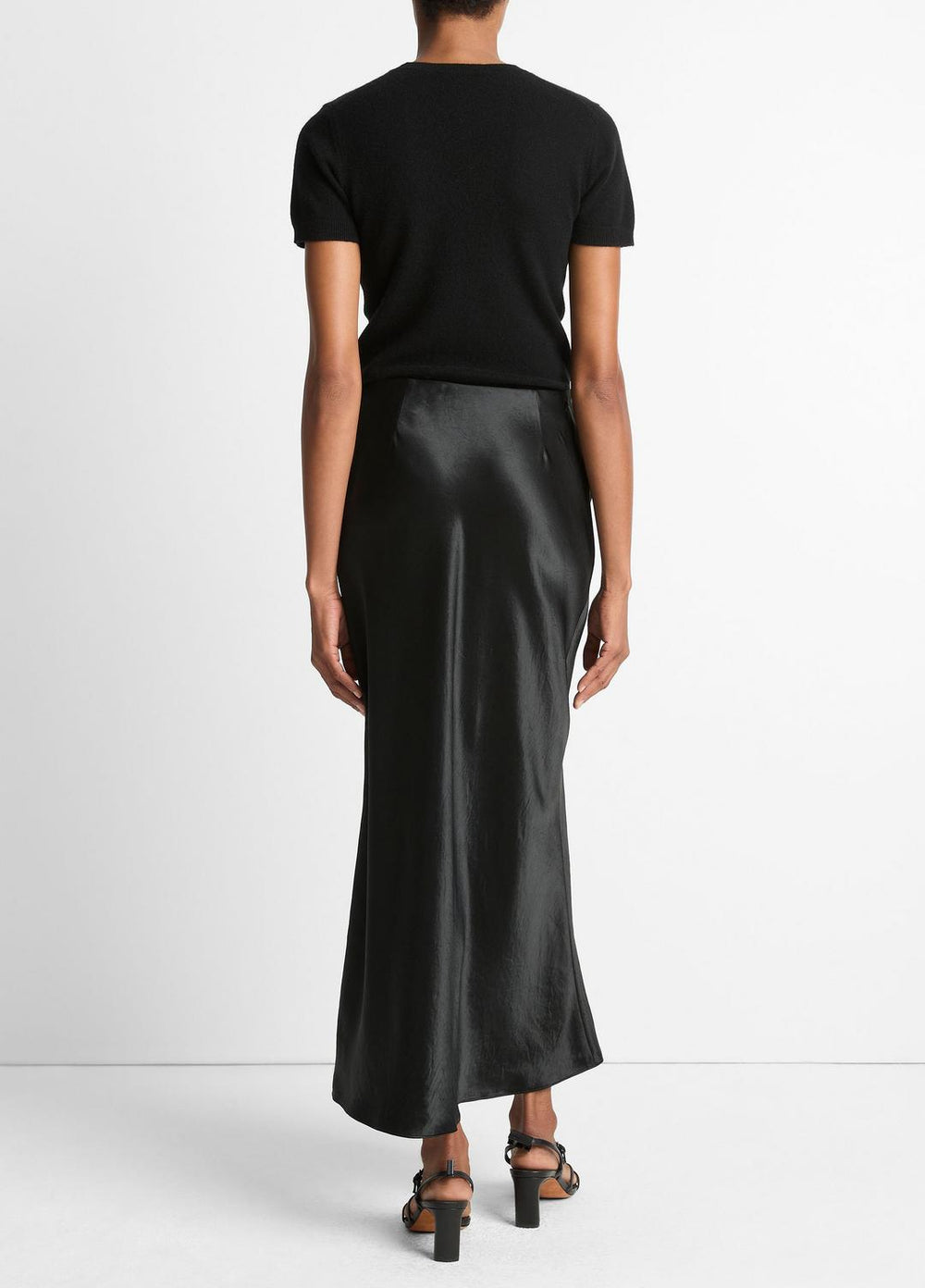 Satin Side-Slit Slip Skirt in Skirts - BLACK
