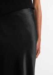 Satin Side-Slit Slip Skirt in Skirts - BLACK