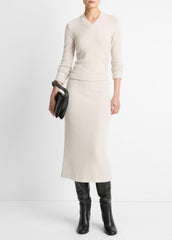Cozy Rib Midi Skirt in Skirts - HEATHER CREAM OAT