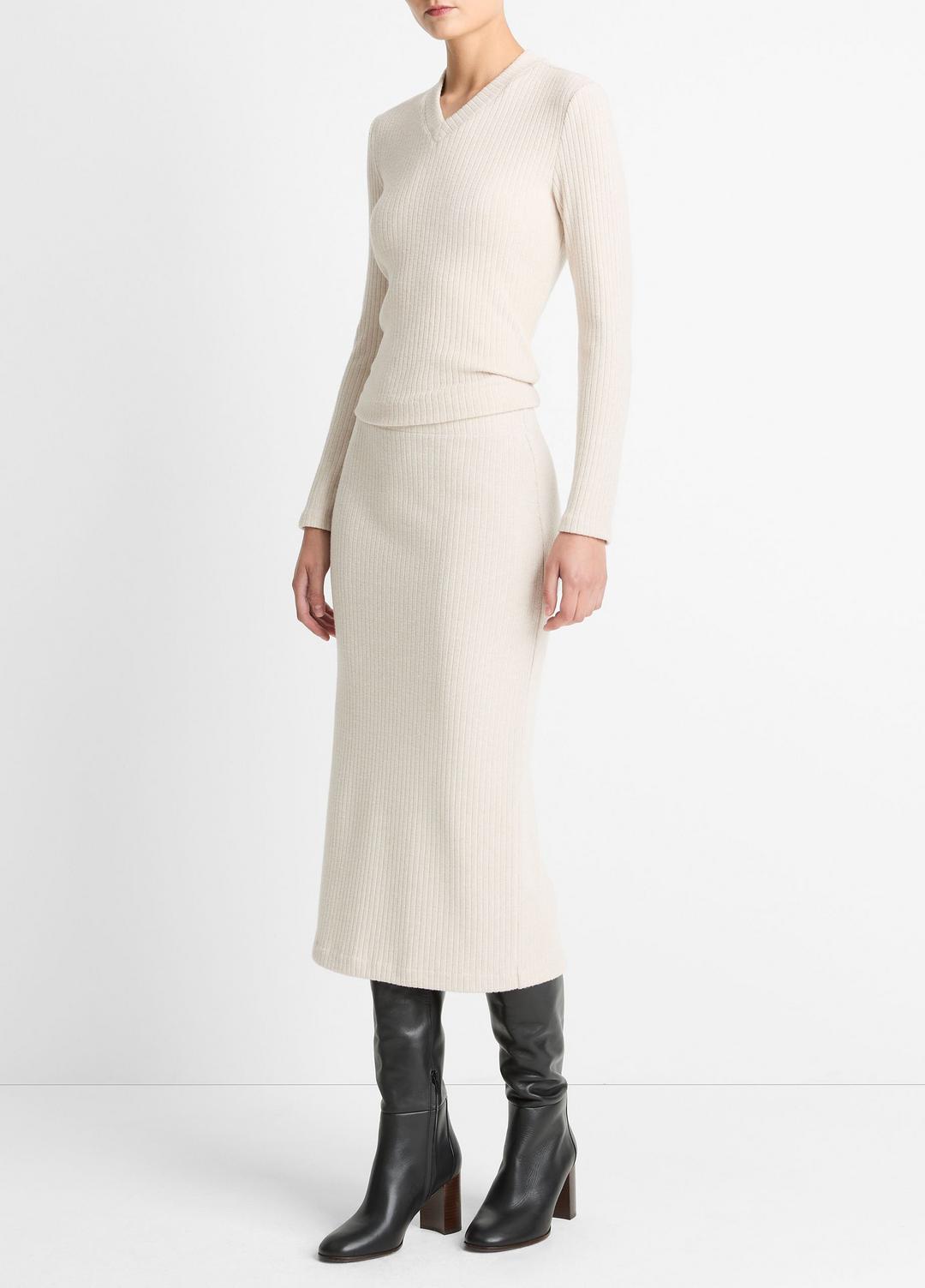 Cozy Rib Midi Skirt in Skirts - HEATHER CREAM OAT