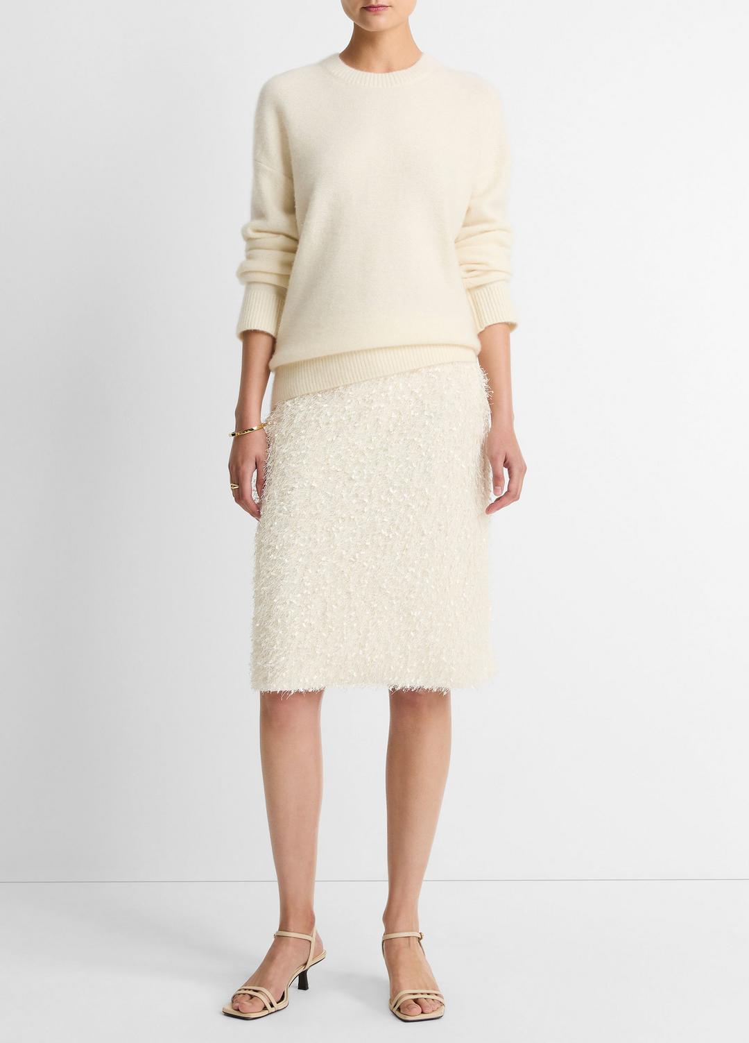 Feathery-Fringe Knee Skirt in Skirts - LIGHT CREAM