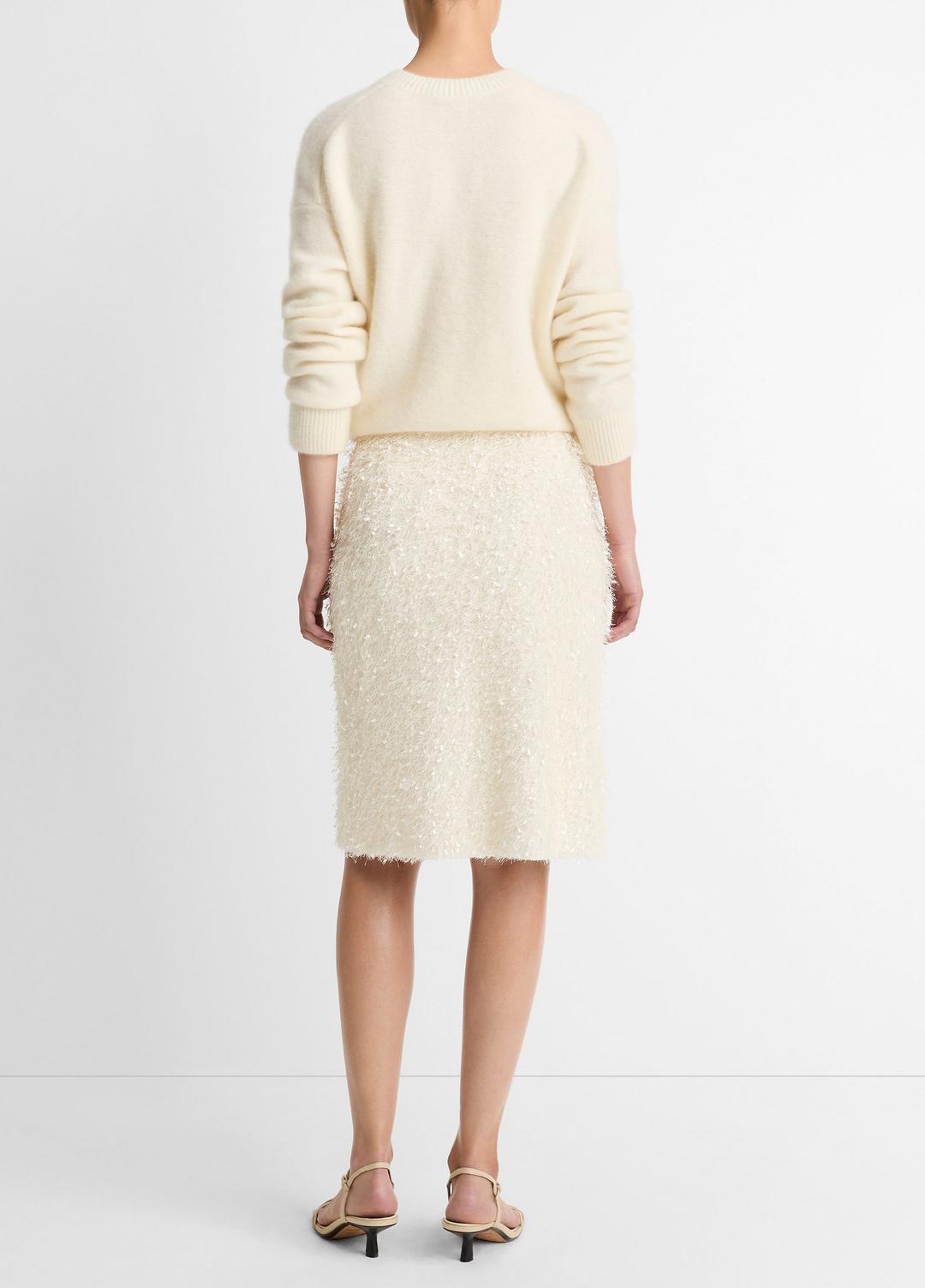 Feathery-Fringe Knee Skirt in Skirts - LIGHT CREAM
