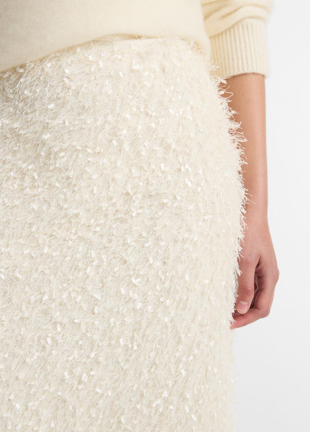 Feathery-Fringe Knee Skirt in Skirts - LIGHT CREAM