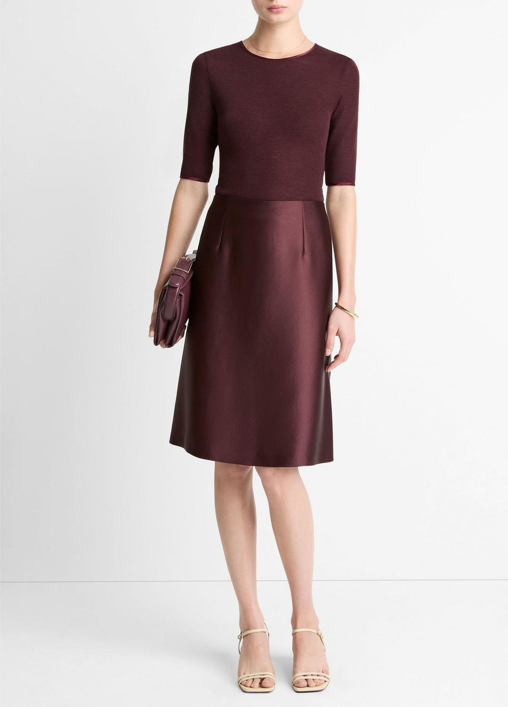 Satin A-Line Knee Skirt in Skirts - OXBLOOD