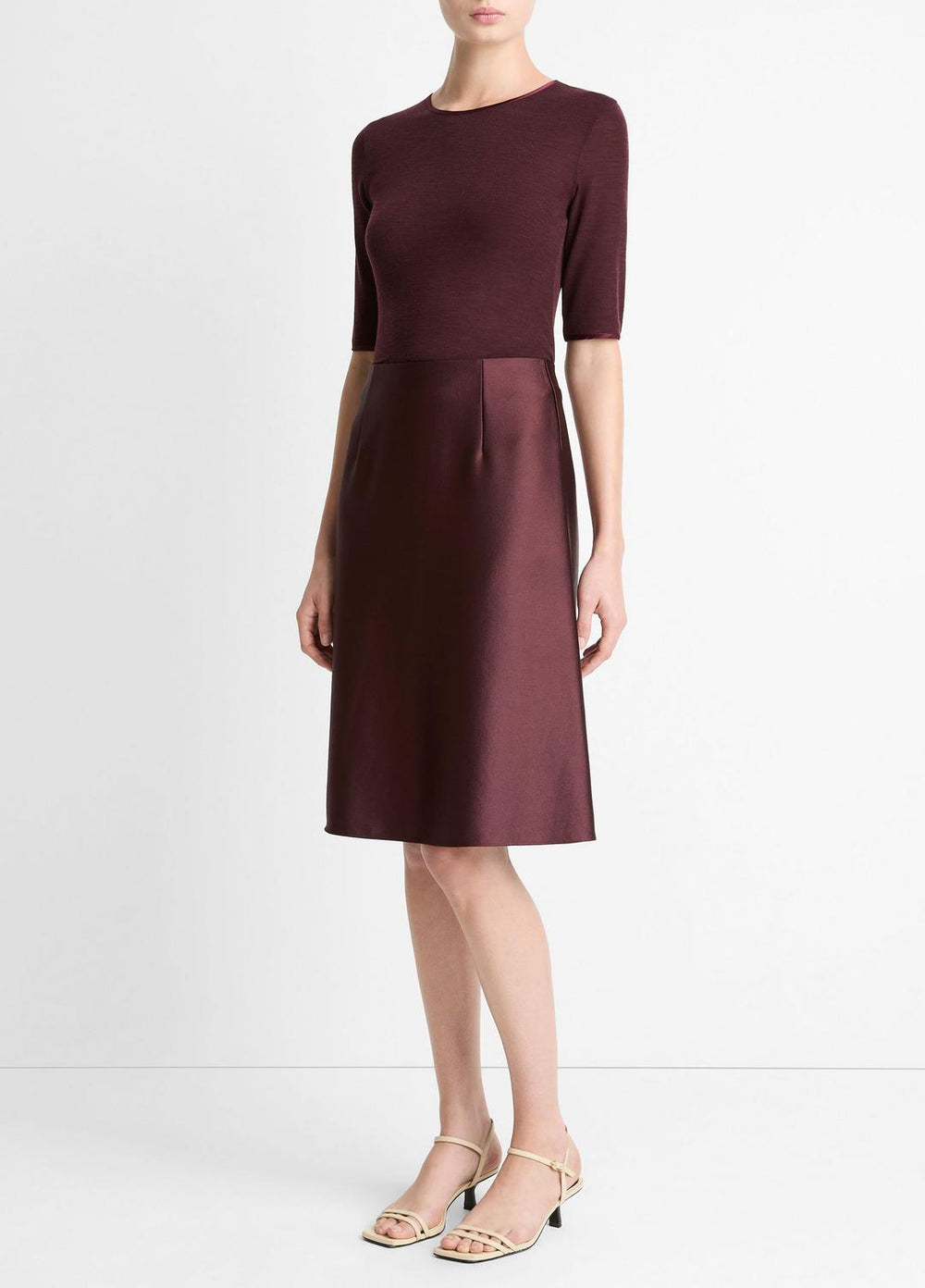 Satin A-Line Knee Skirt in Skirts - OXBLOOD