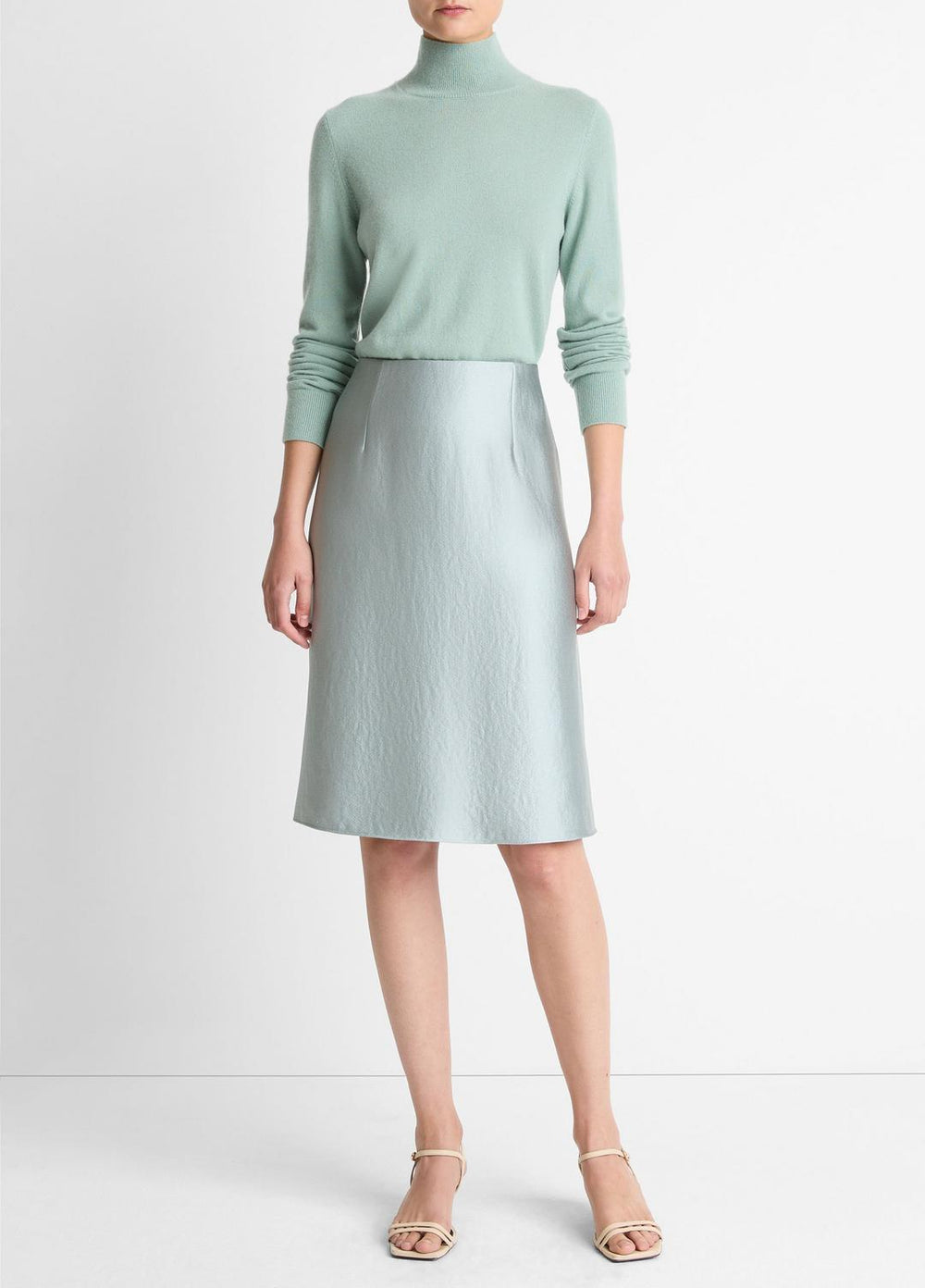 Satin A-Line Knee Skirt in Skirts - ALOE STONE