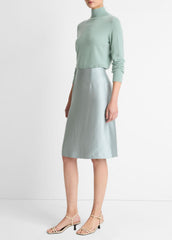 Satin A-Line Knee Skirt in Skirts - ALOE STONE