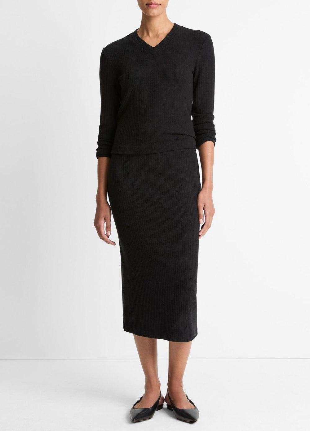 Cozy Rib Midi Skirt in Skirts - BLACK