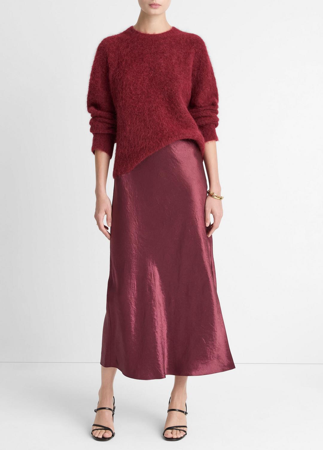 Satin Side-Slit Slip Skirt in Skirts - BORDEAUX