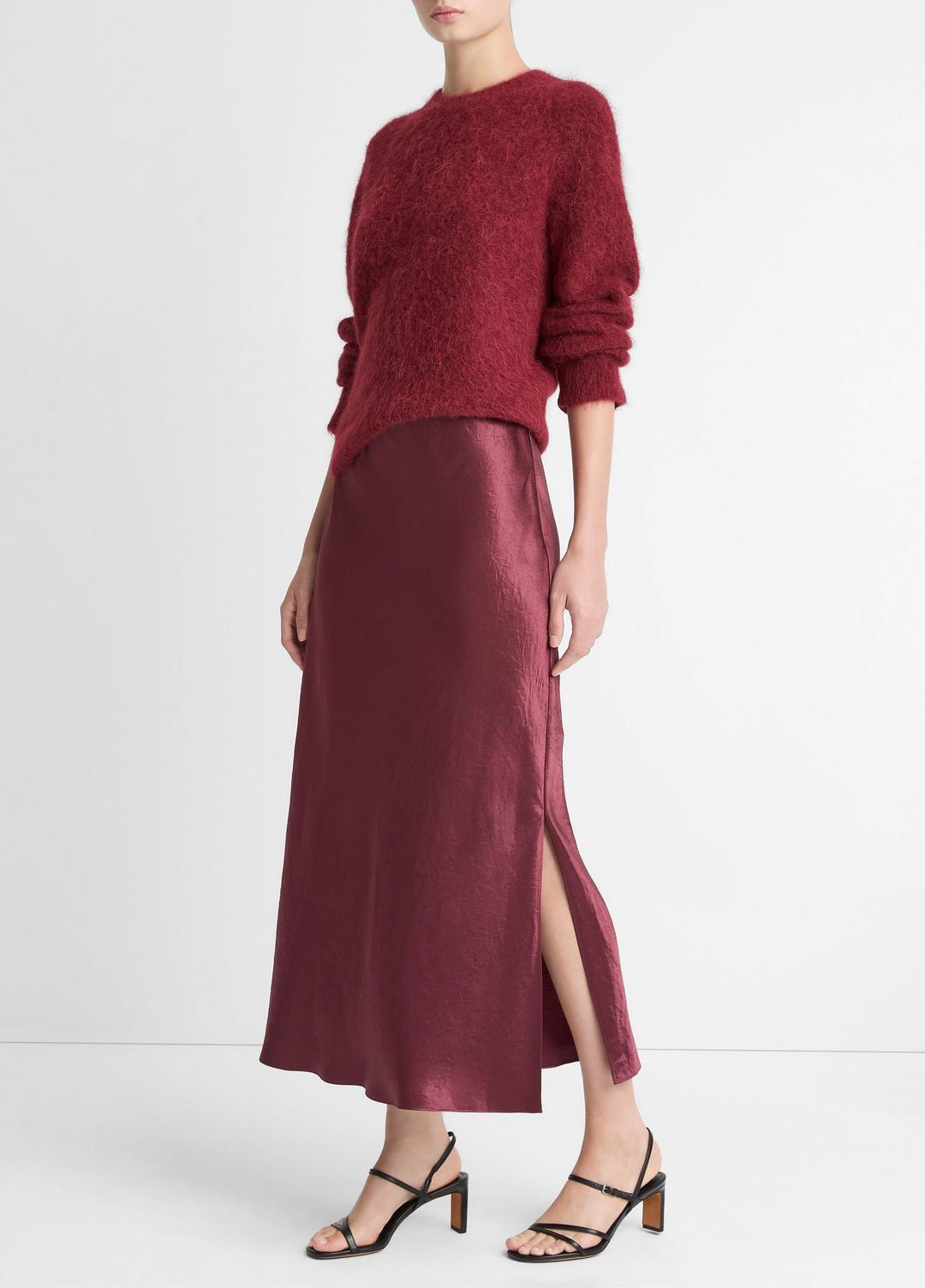 Satin Side-Slit Slip Skirt in Skirts - BORDEAUX
