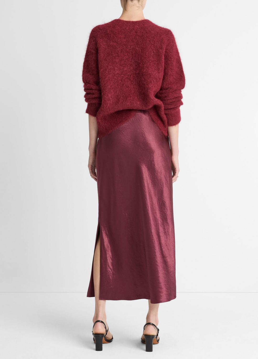 Satin Side-Slit Slip Skirt in Skirts - BORDEAUX