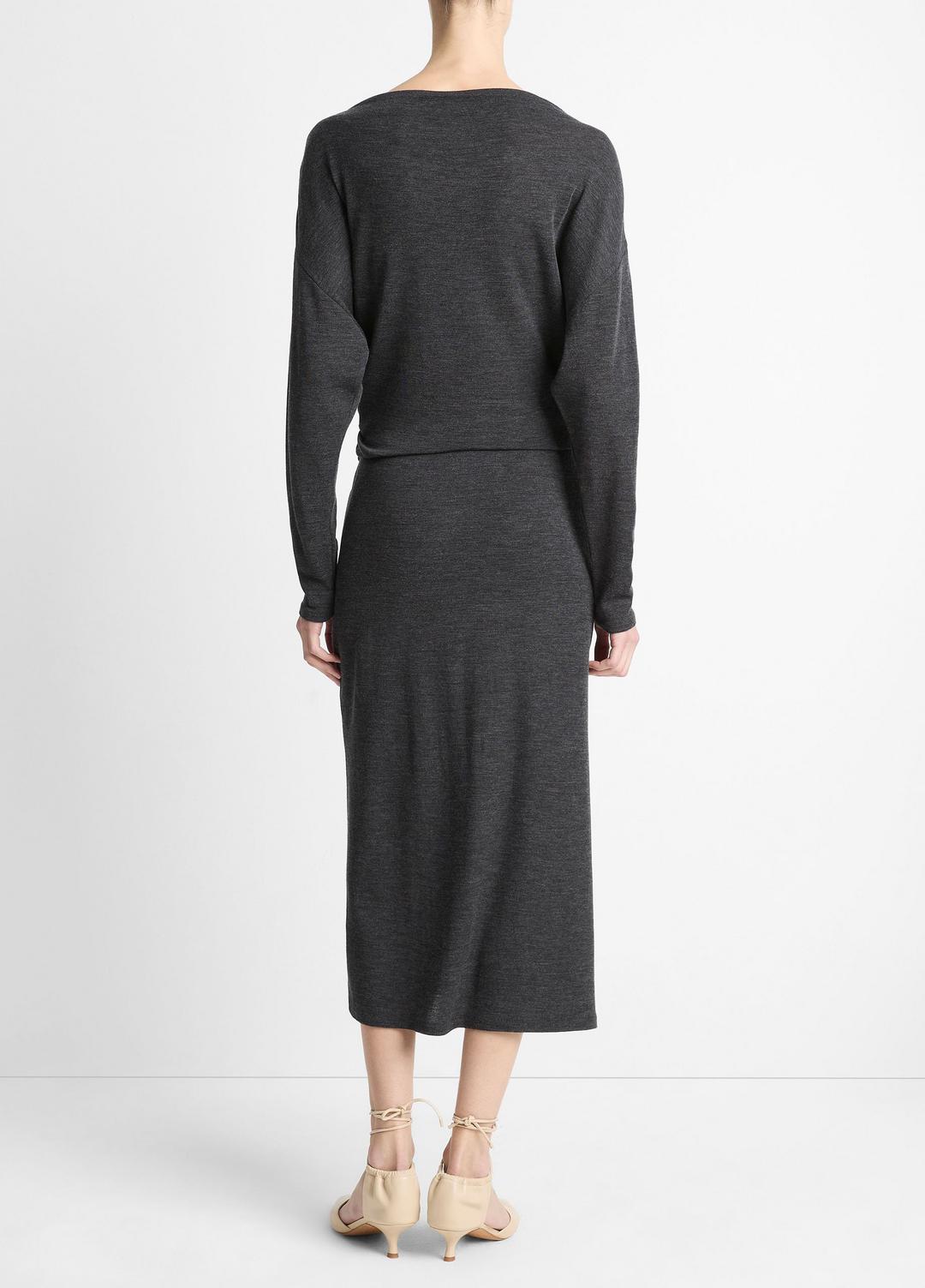 Draped-Waist Wool-Blend Midi Skirt in Skirts - DARK HEATHER GREY
