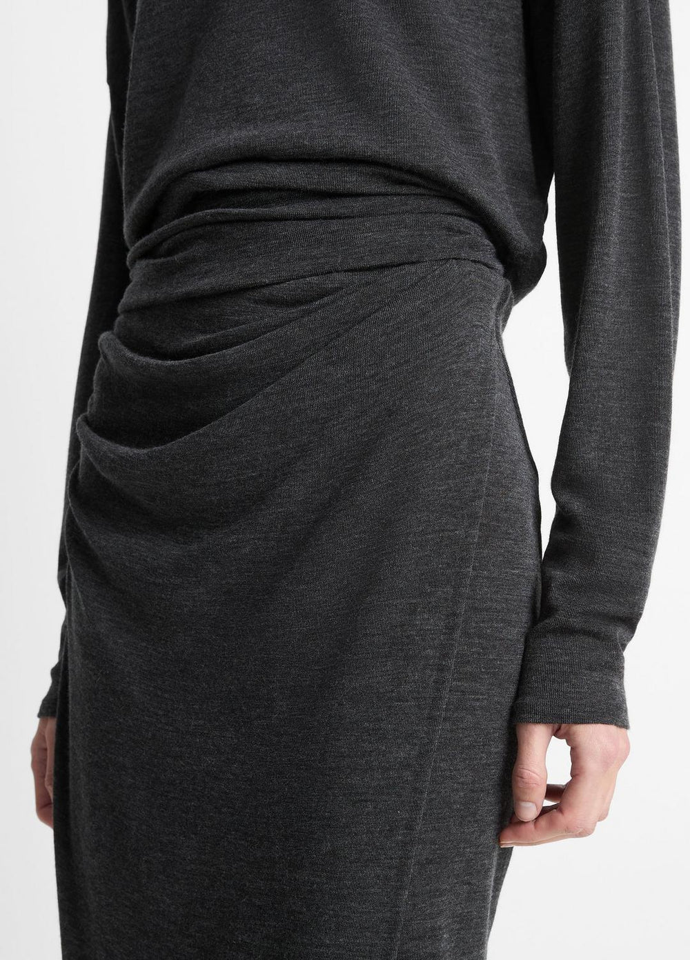 Draped-Waist Wool-Blend Midi Skirt in Skirts - DARK HEATHER GREY