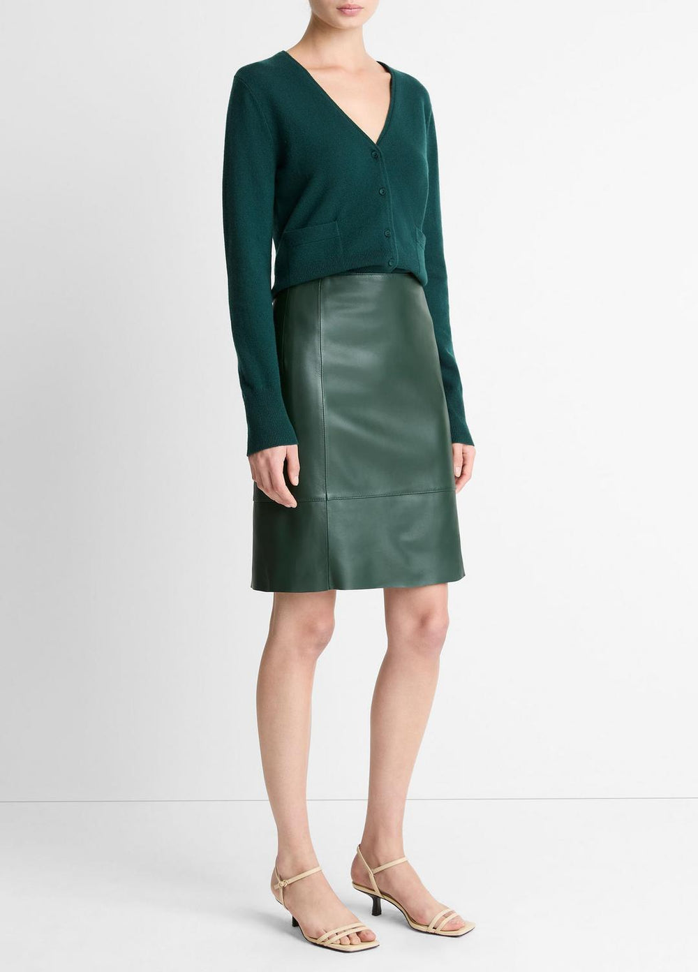 Leather Flared Knee Skirt in Skirts - JUNIPER