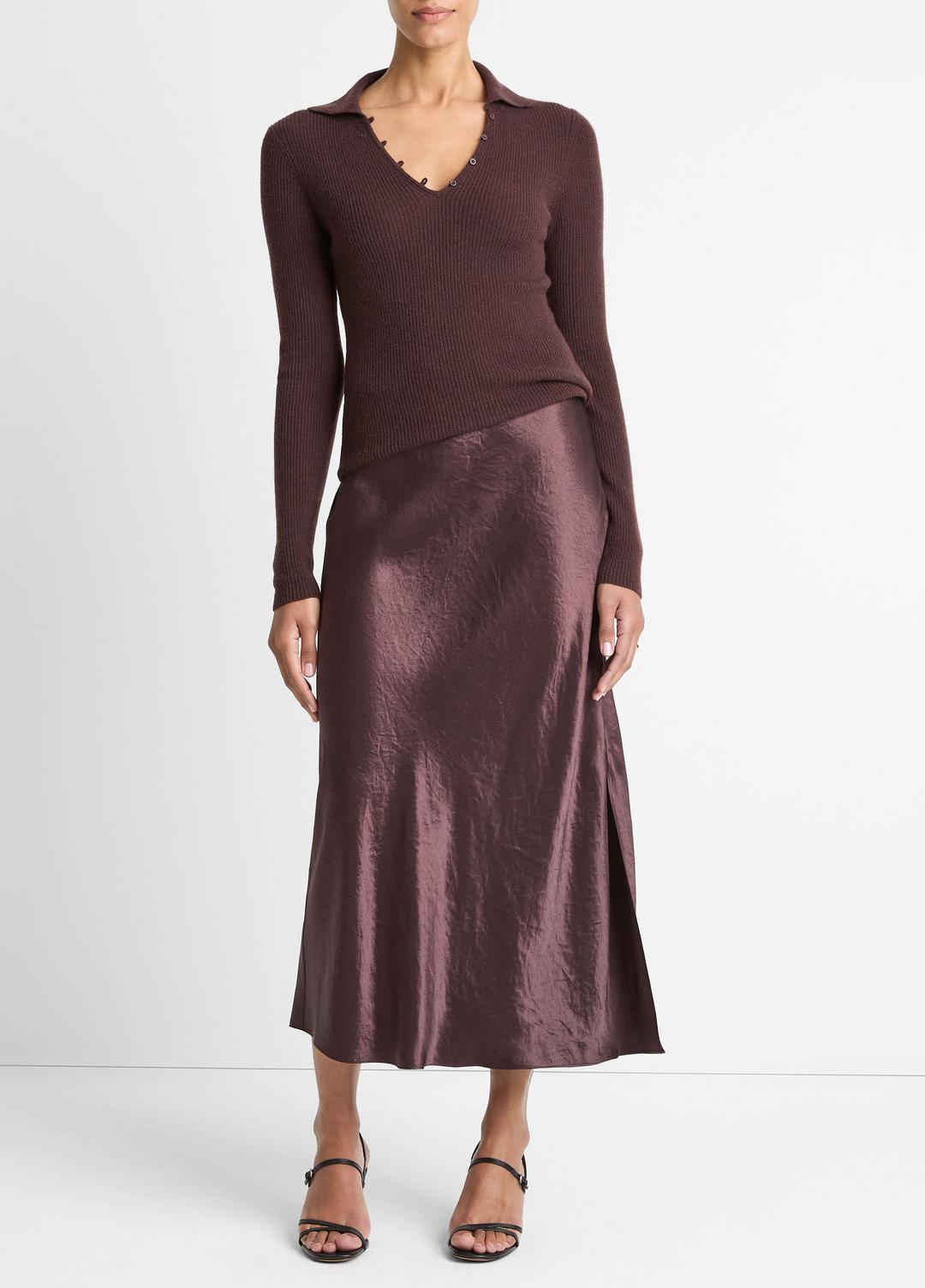 Satin Side-Slit Slip Skirt in Skirts - FIG