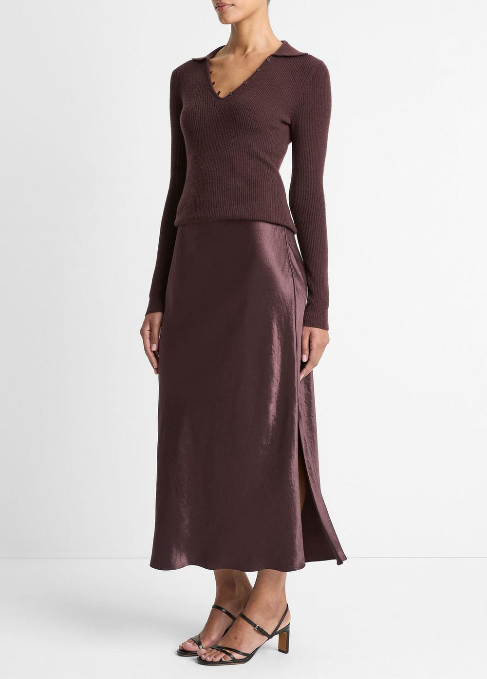 Satin Side-Slit Slip Skirt in Skirts - FIG