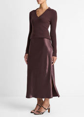 Satin Side-Slit Slip Skirt in Skirts - FIG