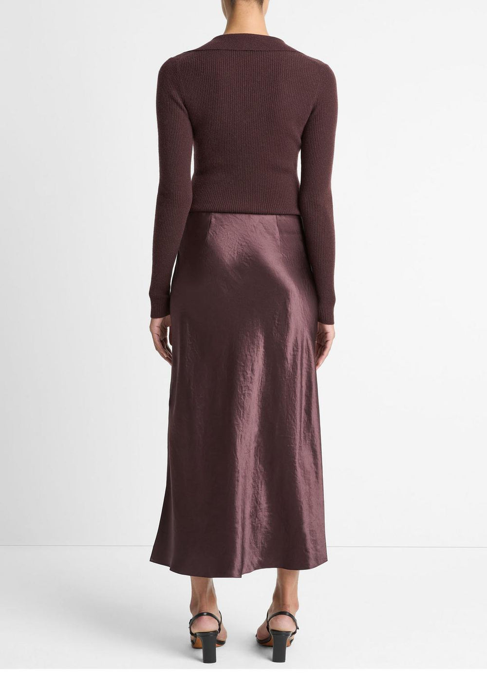 Satin Side-Slit Slip Skirt in Skirts - FIG