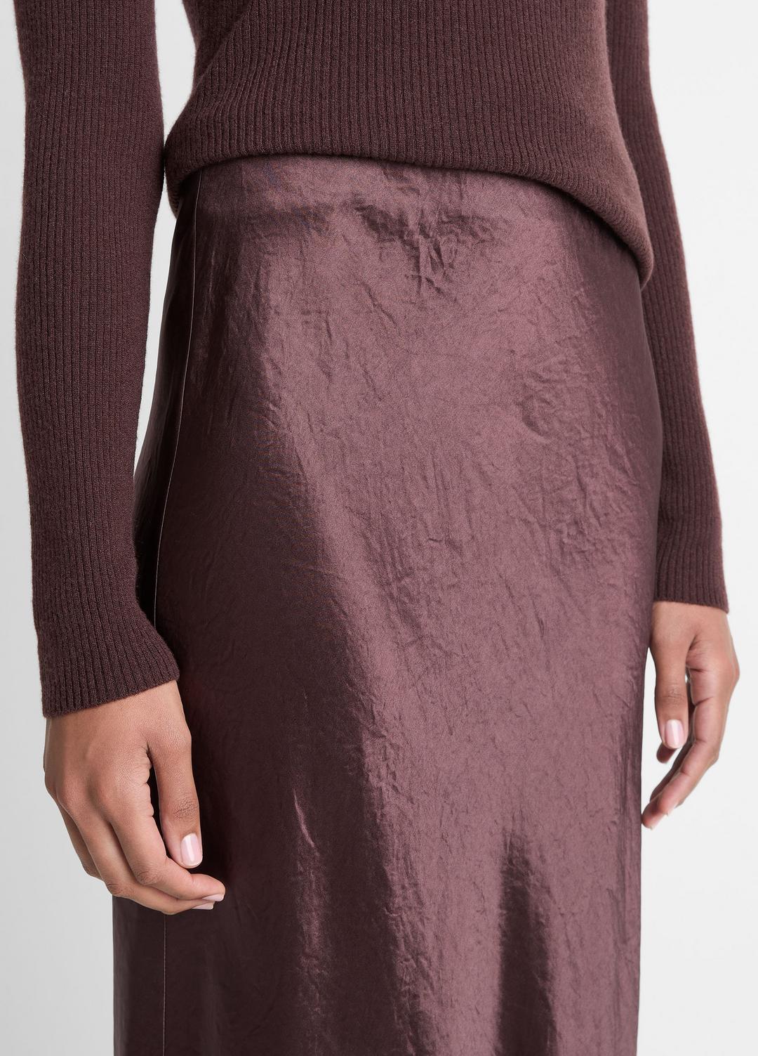 Satin Side-Slit Slip Skirt in Skirts - FIG