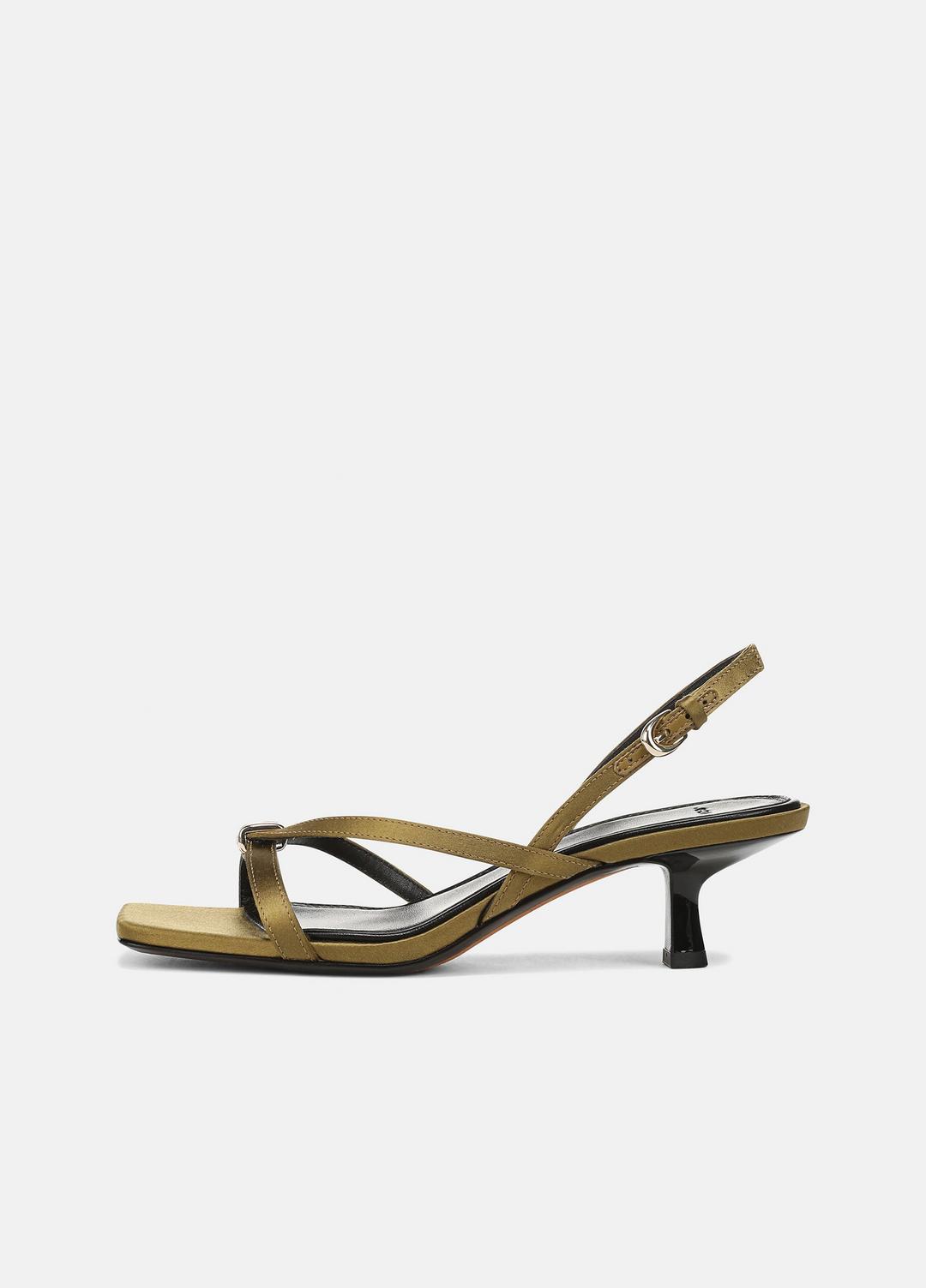 Tali Satin Slingback Sandal in Heels - OLIVE WOOD