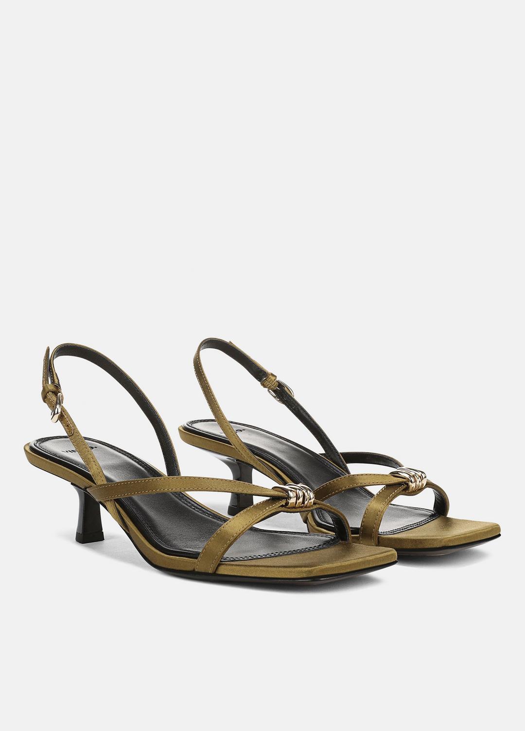 Tali Satin Slingback Sandal in Heels - OLIVE WOOD
