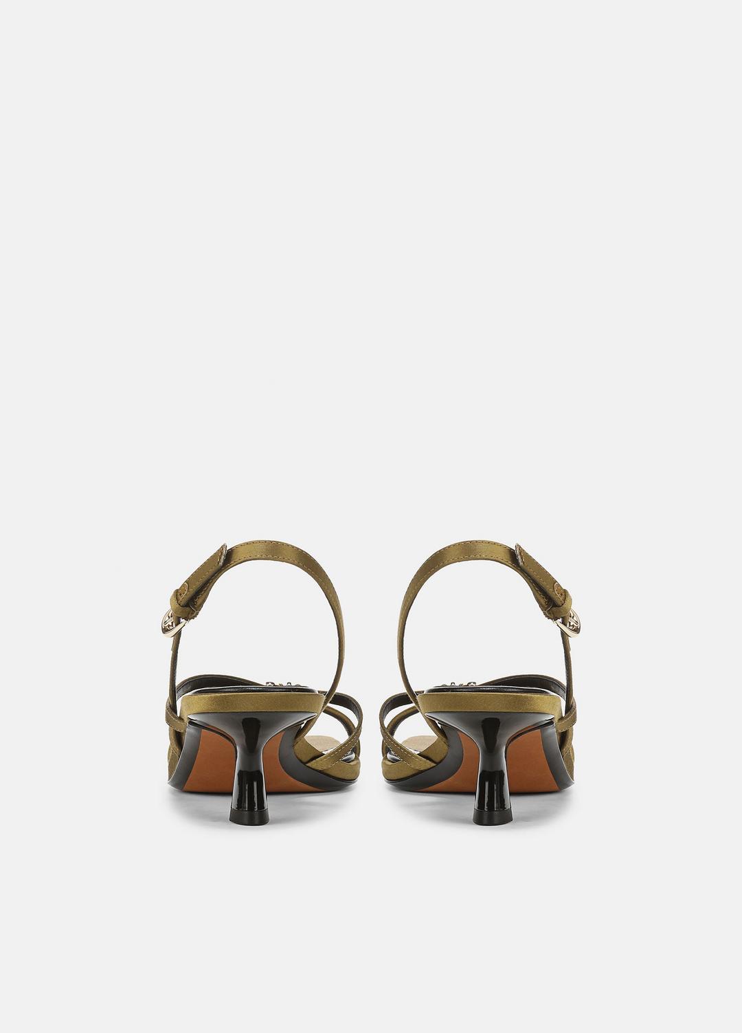 Tali Satin Slingback Sandal in Heels - OLIVE WOOD