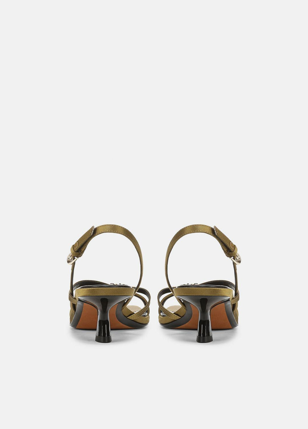 Tali Satin Slingback Sandal in Heels - OLIVE WOOD