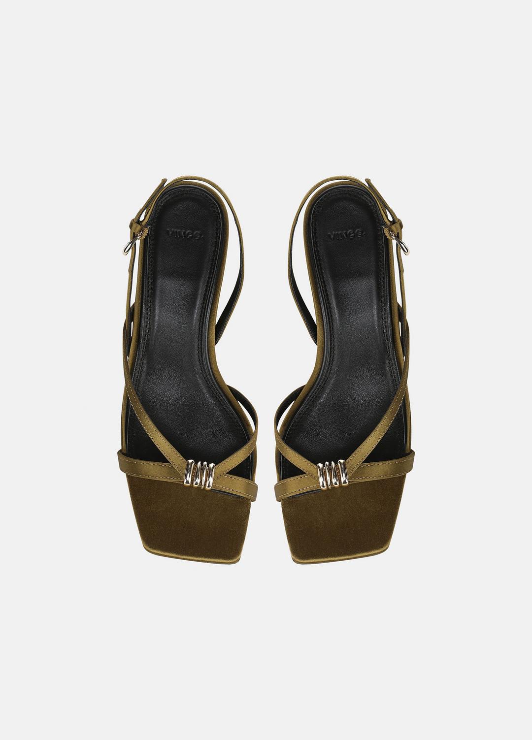 Tali Satin Slingback Sandal in Heels - OLIVE WOOD