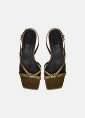 Tali Satin Slingback Sandal in Heels - OLIVE WOOD