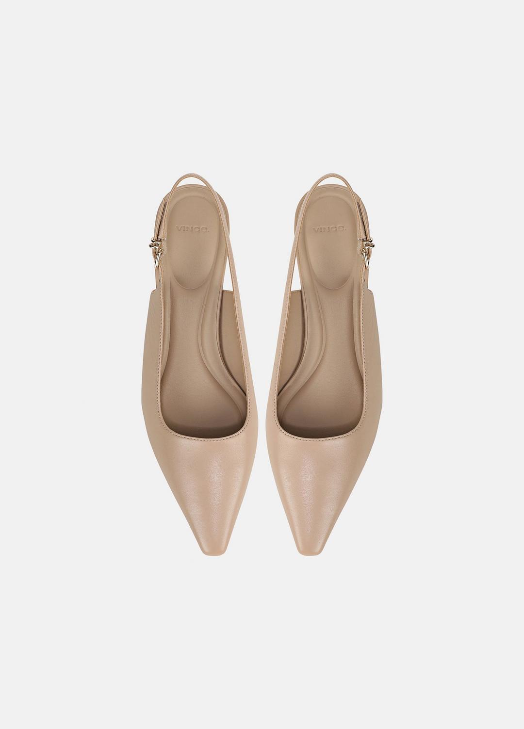 Sabra Leather Slingback Heel in Heels - WARM ALMOND