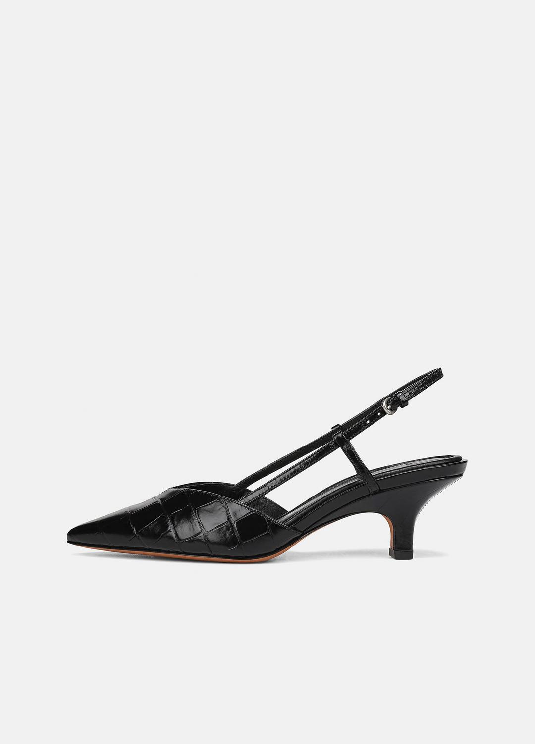 Levvy Croc-Embossed Leather Slingback Heel in Heels - BLACK