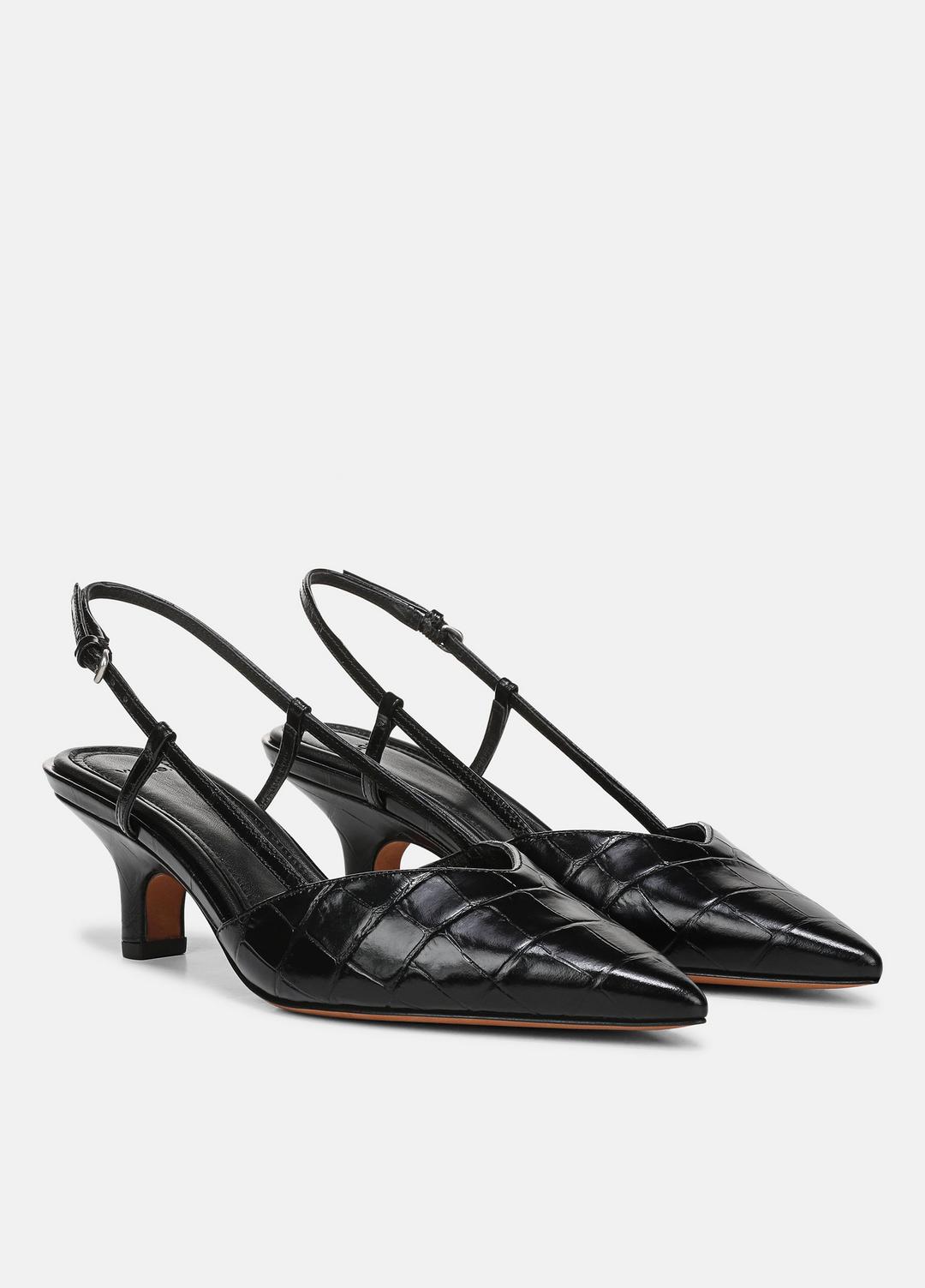 Levvy Croc-Embossed Leather Slingback Heel in Heels - BLACK